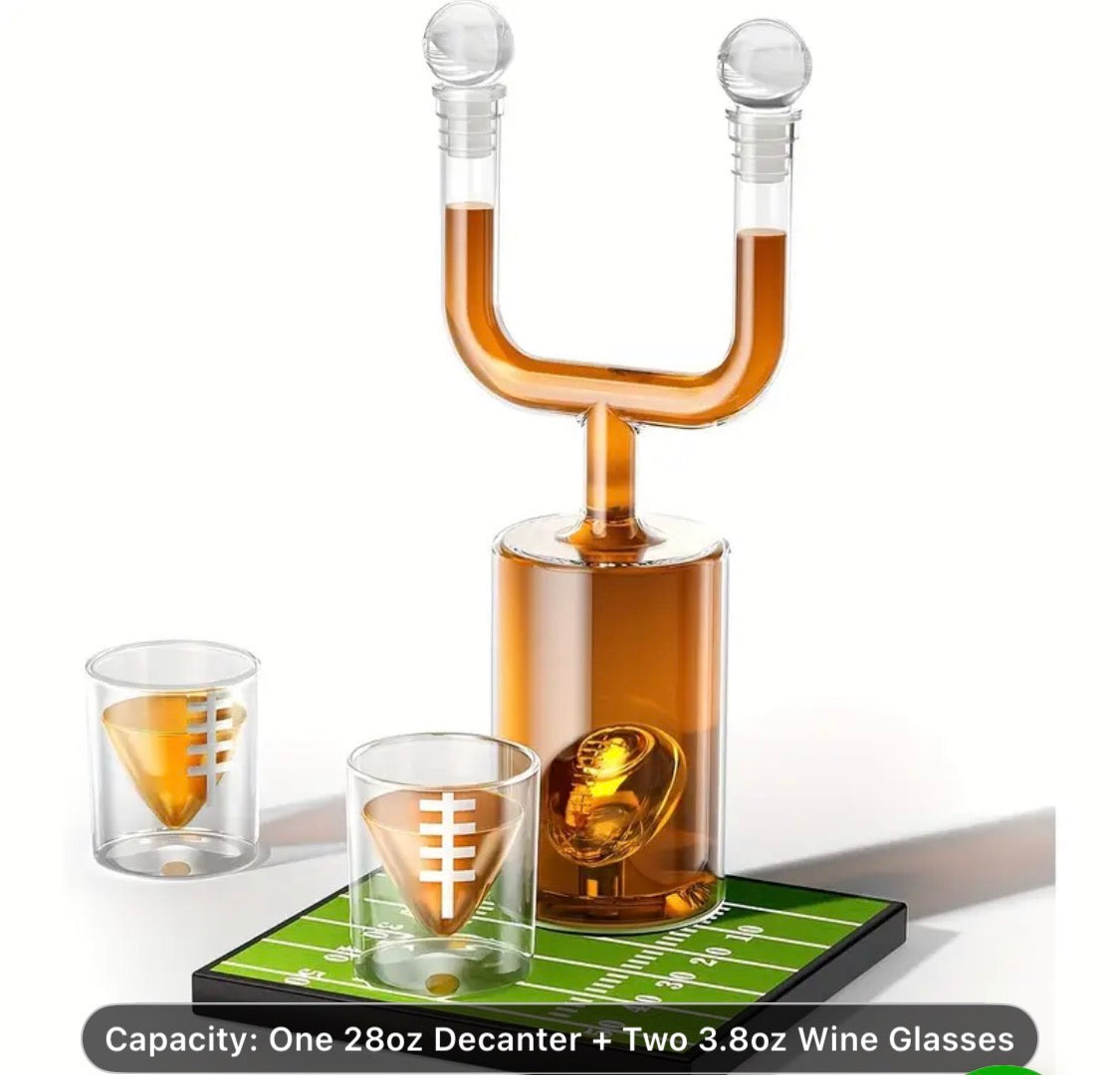 Football Whiskey Decanter with 2 glasses