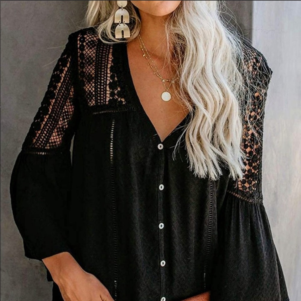 Blisstique lace design bell sleeve shirt