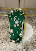 000129 Forest green knotted pearl and crystal headband.