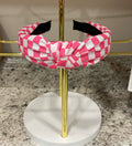 000134 Knotted pink and white checked headband
