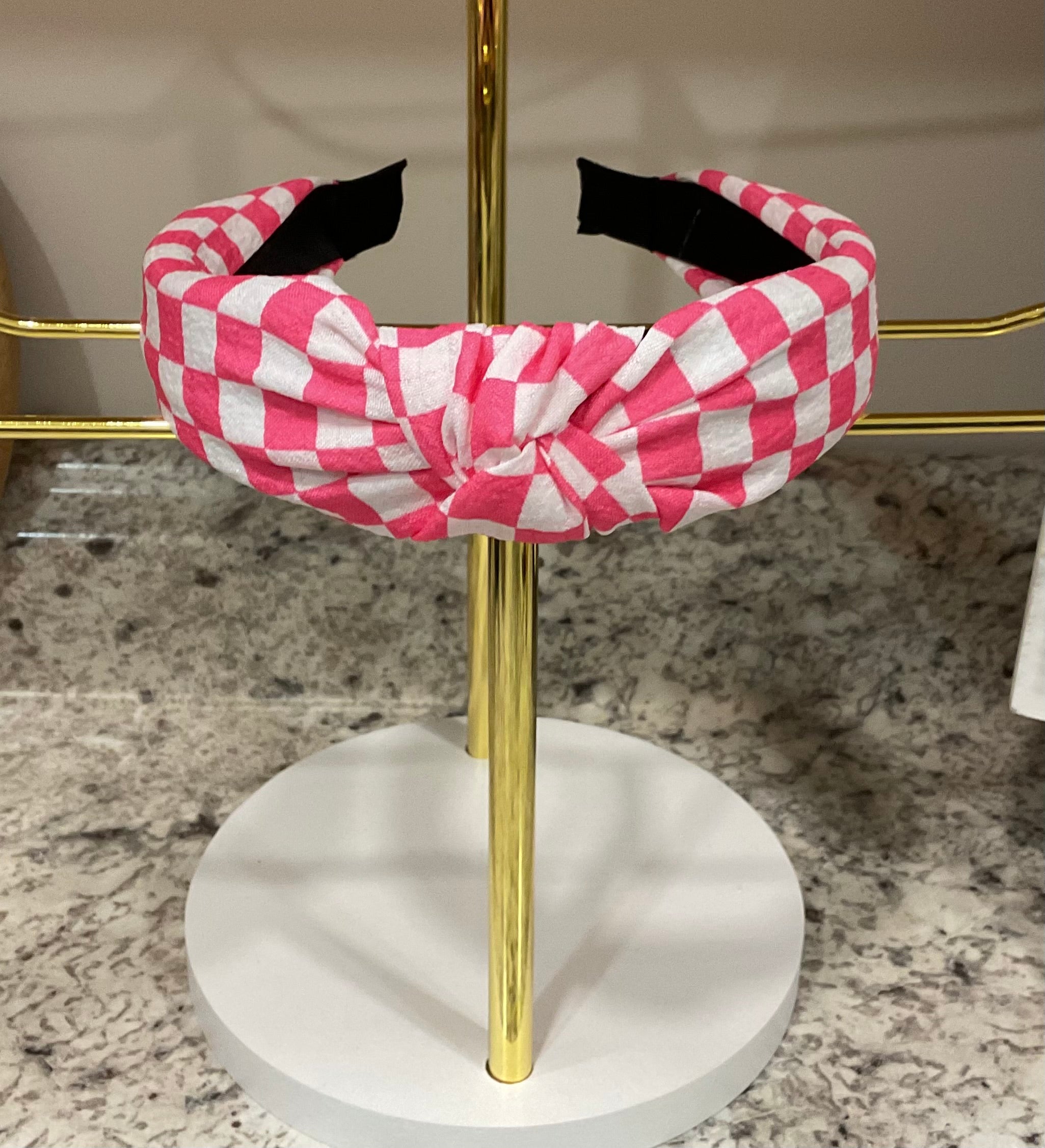 000134 Knotted pink and white checked headband
