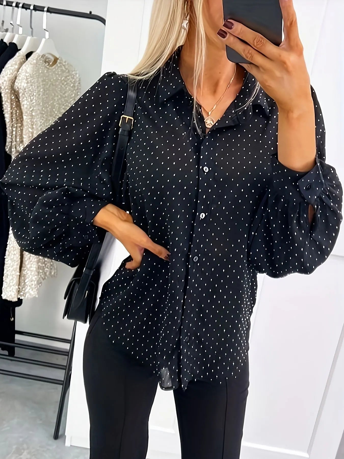 Polka Dot Oversized Button-Up Shirt